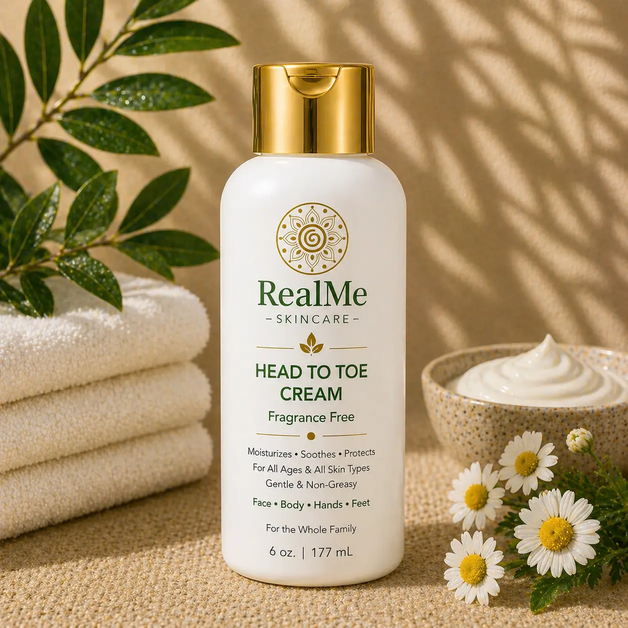 Head to Toe Cream:Fragrance Free - 6 oz. white Tottle
