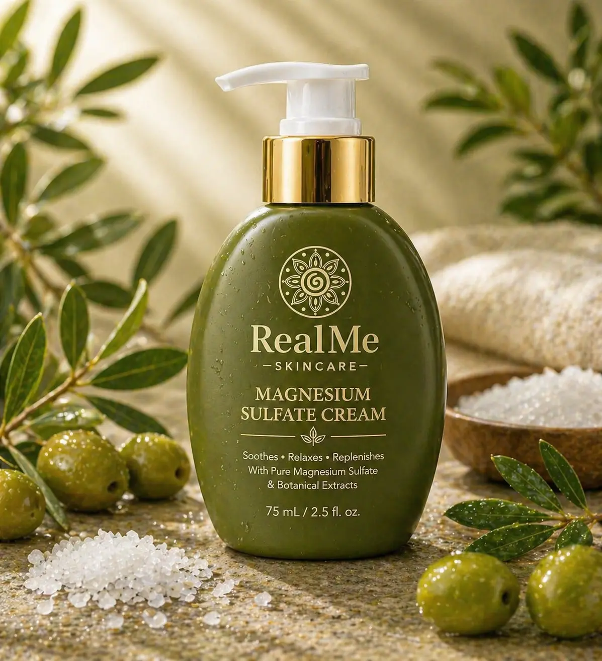 Magnesium Sulfate Cream – 75 mL oval mega pump olive color